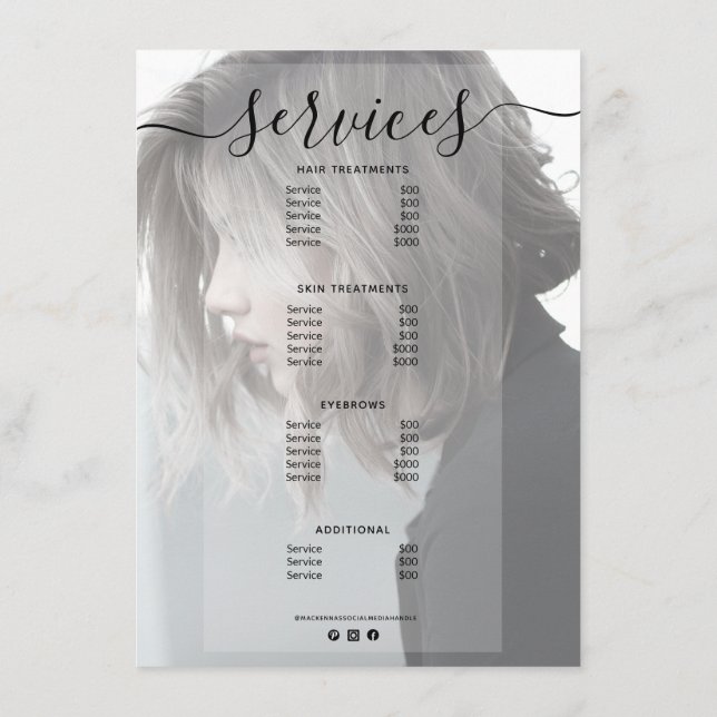 Modern Photo Simple Salon Service Menu Price List (Back)