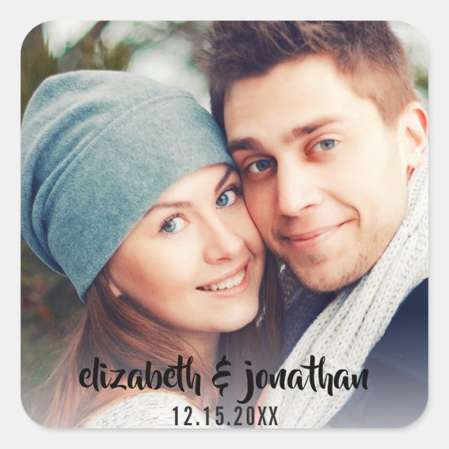 Modern Photo Simple Save the Date Wedding Square Sticker (Front)