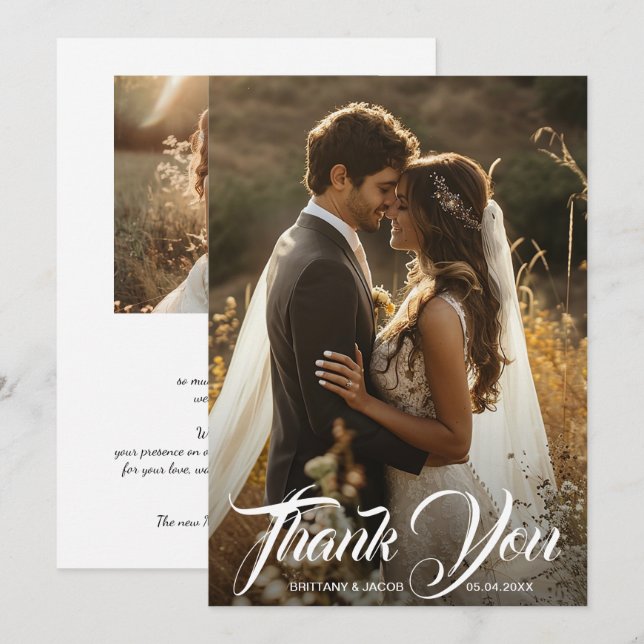 Modern Photo Simple Wedding Thank You Card (Front/Back)