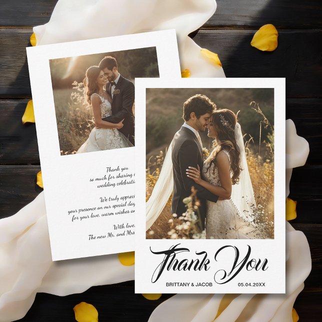 Modern Photo Simple Wedding Thank You Card (Modern wedding photos flat thank you cards, default size 3.5" x 5")