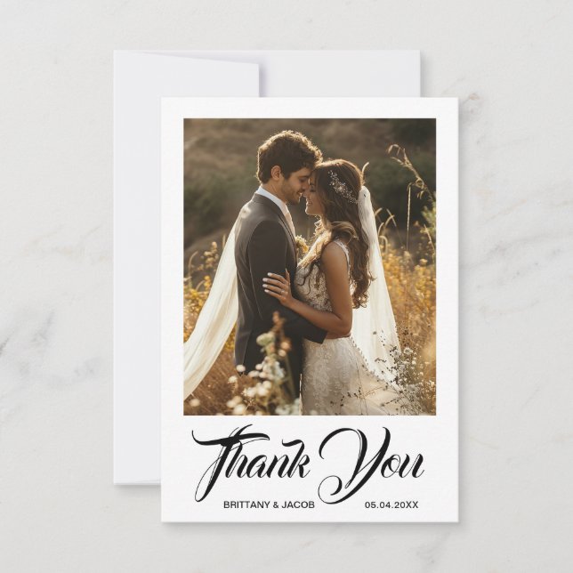 Modern Photo Simple Wedding Thank You Card (Front)