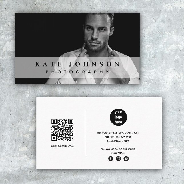 Modern Photo Social Media QR Code Business Logo Business Card (Modern Photo Social Media QR Code Business Logo Business Card)