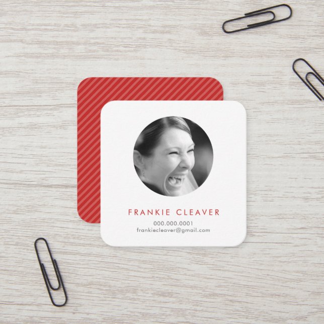 MODERN PHOTO SPOT headshot simple circle bold red Square Business Card (Front/Back In Situ)