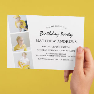 Modern Photo Strip Collage   Any Age   Birthday Invitation