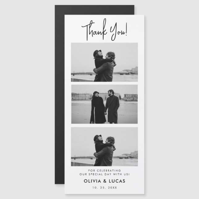 Modern Photo Strip Magnetic Wedding Thank You (Front/Back)