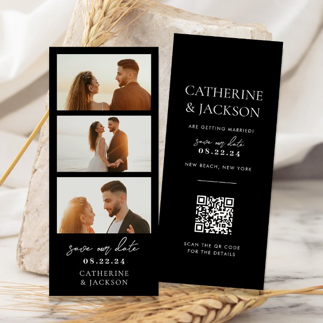 Modern Photo Strip  Qr Code Wedding Save the Date (Creator Uploaded)