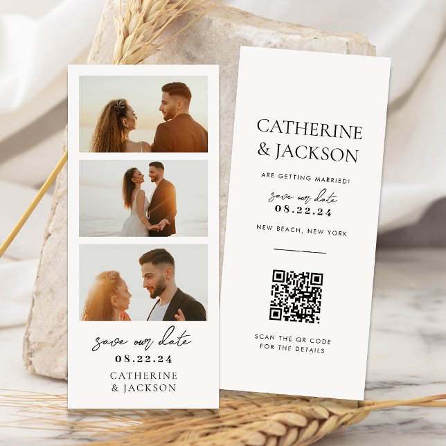 Modern Photo Strip  Qr Code Wedding Save the Date (Creator Uploaded)