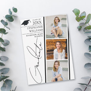 Modern Photo Strip White Graduation Announcement
