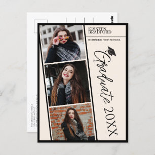Modern Photo Strips Beige Graduation Announcement Postcard