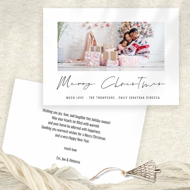 Modern Photo Stylish Script Merry Christmas Card (Front and back view. Available digitally and printed.)