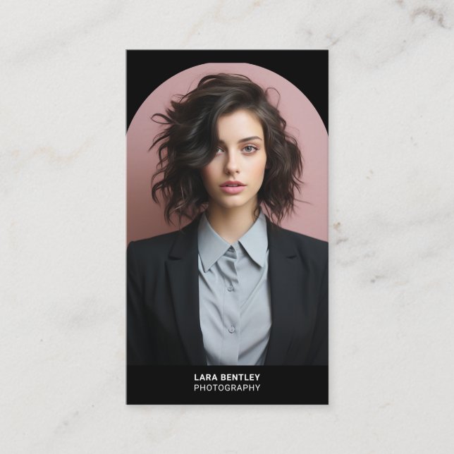 Modern photo stylist social media QR code Business Card (Front)