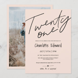 Modern photo surprise 21st birthday blush pink invitation