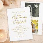 Modern Photo Surprise 50th Wedding Anniversary Invitation<br><div class="desc">This surprise 50th Wedding Anniversary invitation features a modern minimal design accented with handwriting style calligraphy. The print appears in gold on a clean white background and the design offers space for 2 photos on the reverse side.</div>