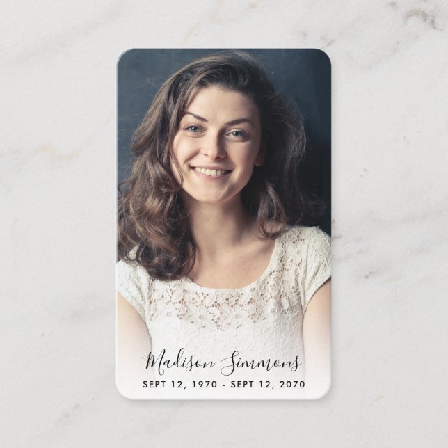 Modern Photo Sympathy Elegant Funeral Memorial Business Card (Front)