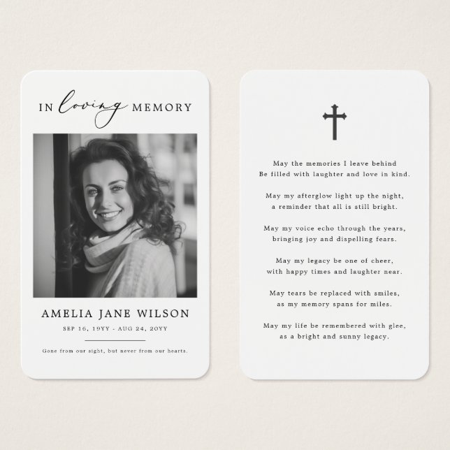 Modern Photo Sympathy Funeral Memorial Prayer Card (Front & Back)