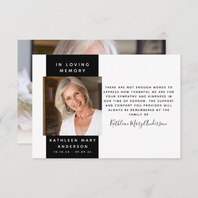 Modern Photo Sympathy Funeral Thank You Note Card (Front/Back)