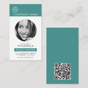 Modern Photo Teal Aqua QR Code  Business Business Card