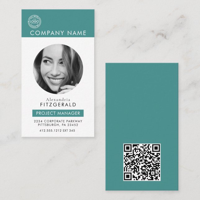 Modern Photo Teal Aqua QR Code  Business Business Card (Front/Back)