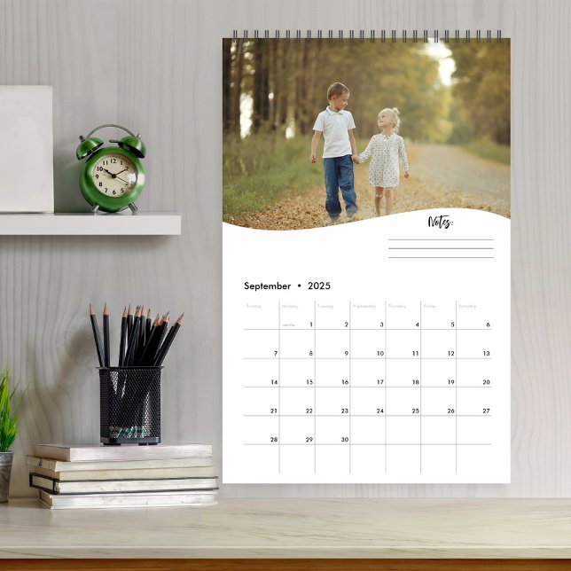 Modern Photo Template Personalised Notes Calendar (Simple photo calendar template with space for notes. )