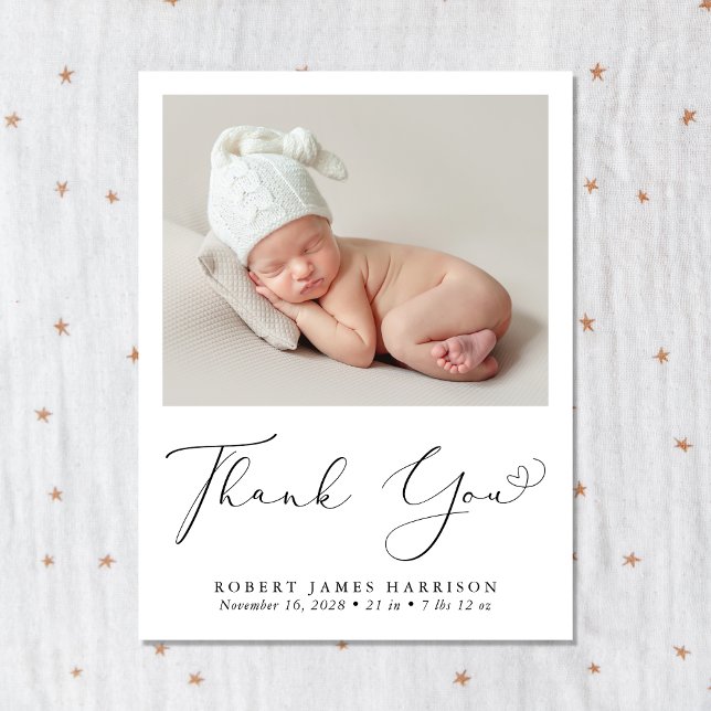 Modern Photo Thank You Birth Announcement Postcard (Creator Uploaded)