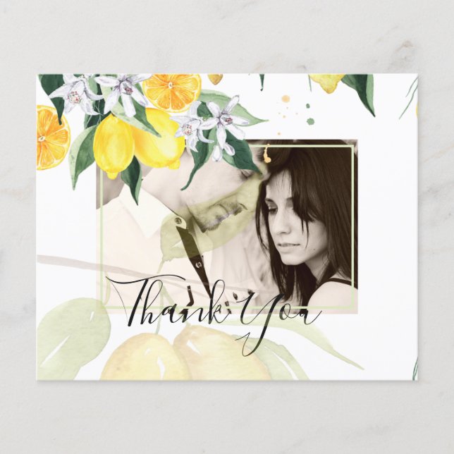 Modern Photo Thank You Wedding Card Lemons Theme (Front)
