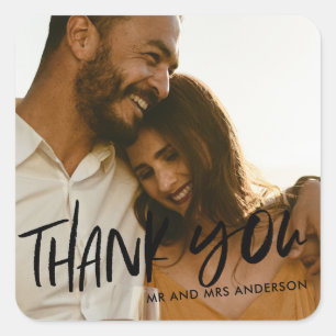 Modern Photo Thank You Wedding Favour Square Sticker