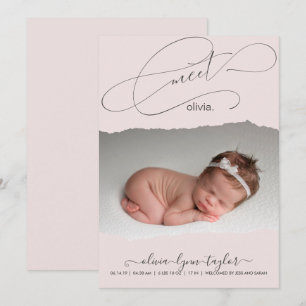 Modern Photo Torn Paper Frame Birth Announcement