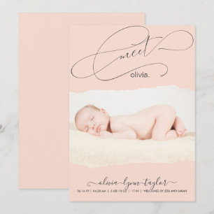 Modern Photo Torn Paper Frame Birth Announcement