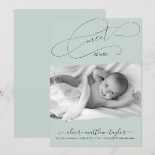 Modern Photo Torn Paper Frame Birth Announcement