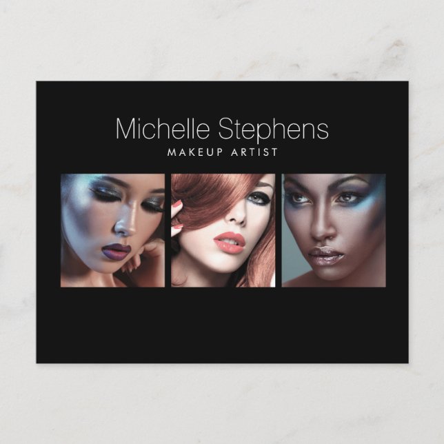 Modern Photo Trio for Makeup Artists Black Postcard (Front)
