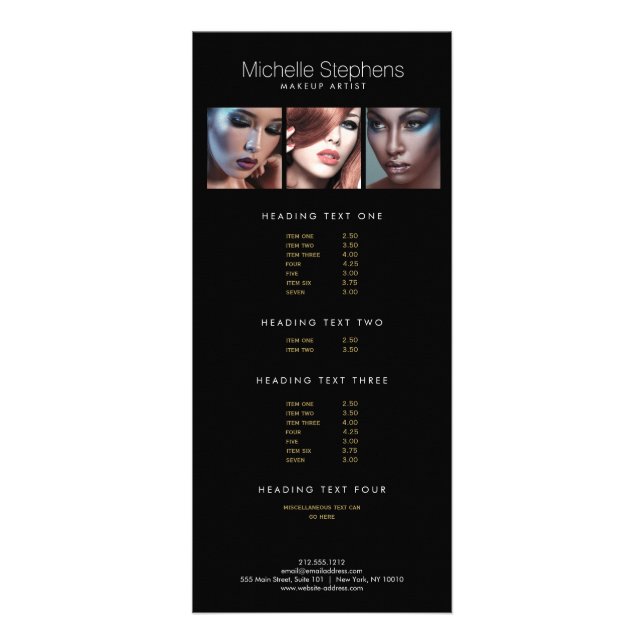 Modern Photo Trio for Makeup Artists Black Rack Card (Front)