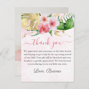 Modern Photo Tropical Floral Girl Baby Shower Card
