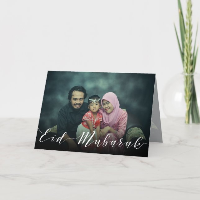 Modern Photo Typography Eid Mubarak Greeting Card (Front)