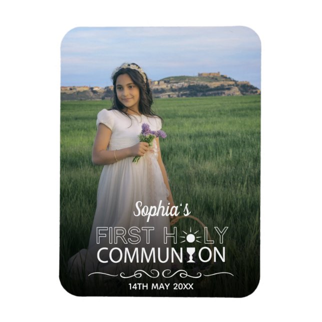 Modern Photo Typography First Holy Communion Magnet (Vertical)