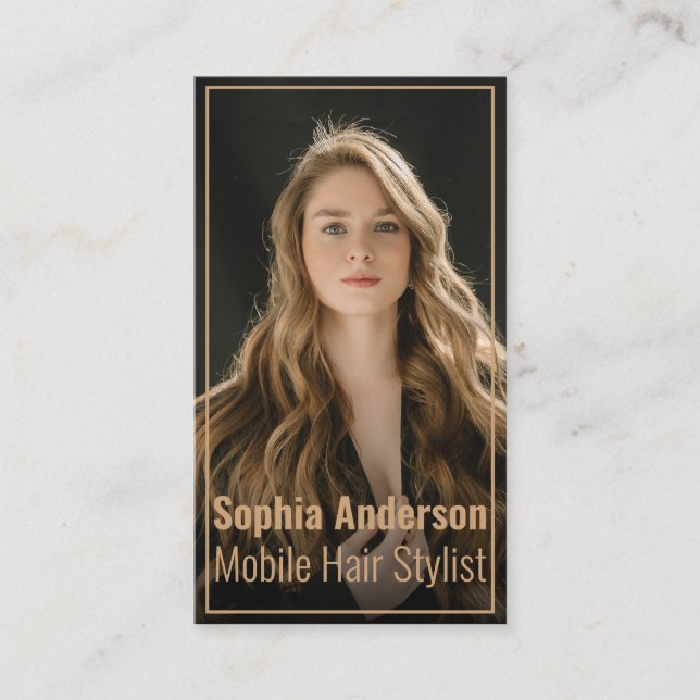 Modern Photo Typography Hair Stylist Business Card (Front)