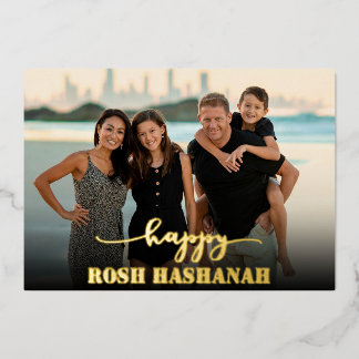 Modern Photo Typography Rosh Hashanah New Year Foil Holiday Card
