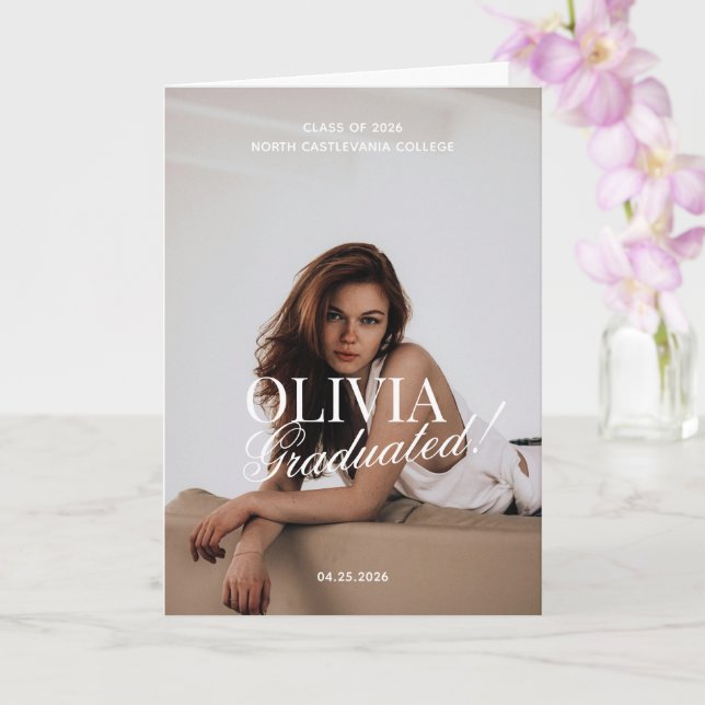 Modern Photo Typography Script Grad Party Folded Card (Orchid)