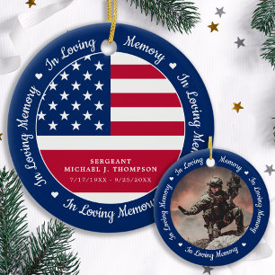 Modern Photo Veteran American Flag Memorial  Ceramic Tree Decoration
