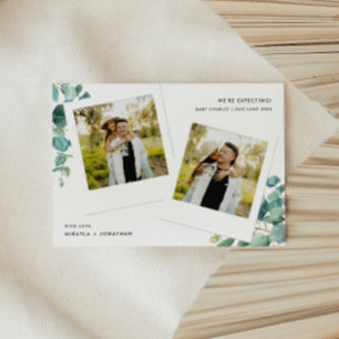 Modern Photo Watercolor Floral Pregnancy Announcement