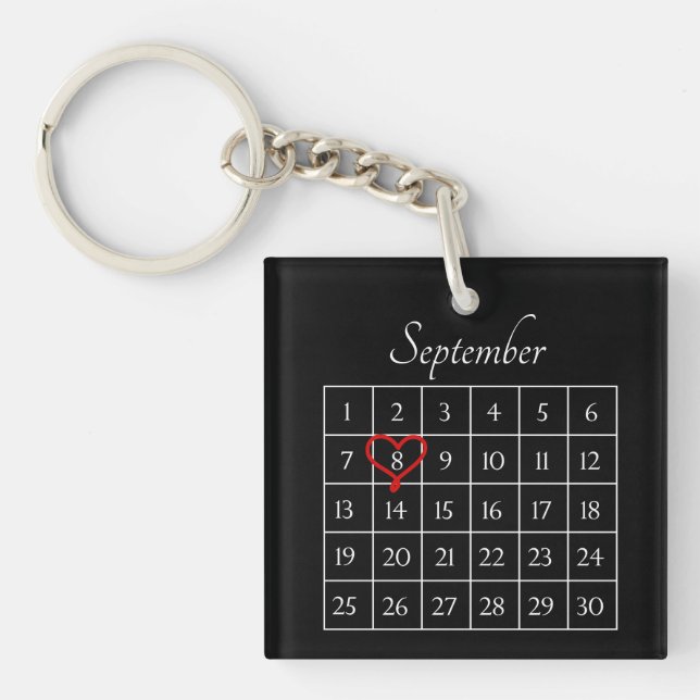 Modern Photo Wedding Anniversary Custom Calendar Key Ring (Front)
