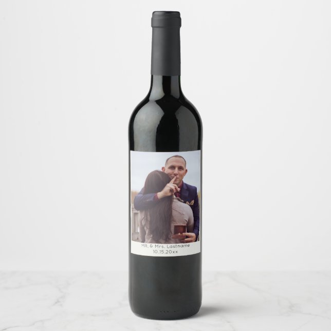Modern Photo Wedding Custom Wine Label (Front)
