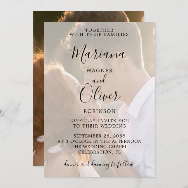 Modern Photo Wedding Invitation Elegant Script (Front/Back)