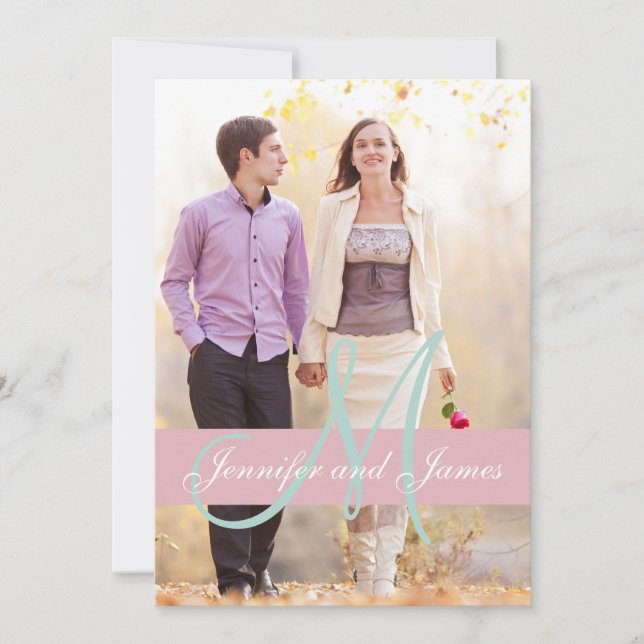 Modern Photo Wedding Invitation | Pink Mint Green (Front)