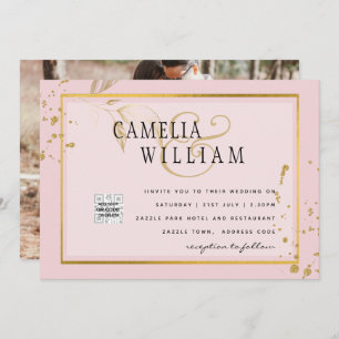 Modern PHOTO Wedding Invite QR CODE RSVP BlushPINK