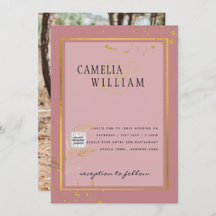 Modern PHOTO Wedding Invite QR CODE RSVP DustyROSE