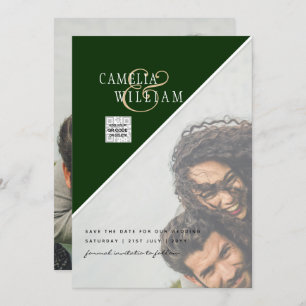 Modern PHOTO Wedding Invite QR CODE Rsvp Green