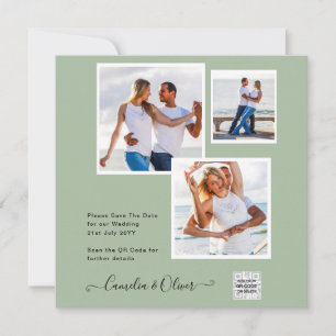 Modern PHOTO Wedding Invite QR CODE Rsvp Green