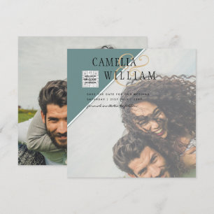 Modern PHOTO Wedding Invite QR CODE Rsvp Green