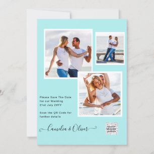 Modern PHOTO Wedding Invite QR CODE RSVP TEAL