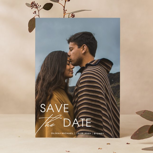 Modern Photo Wedding & Minimalist Save the Date  Invitation (Script Elegant & Boho Wedding Photo | Minimal Save The Date Invitation)